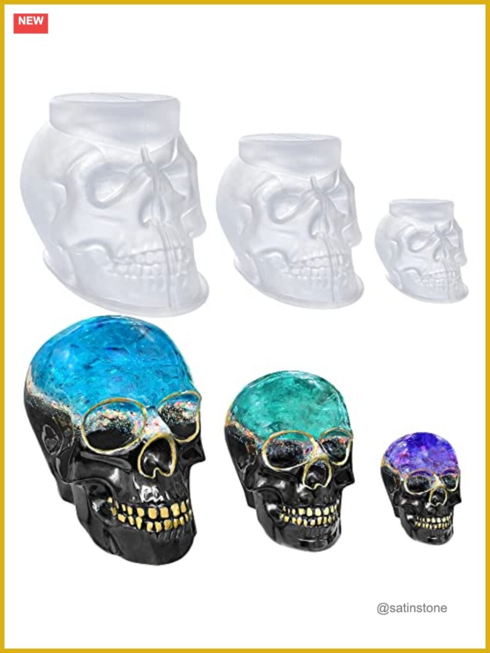 3D Skull Silicone Molds Large Medium Small Resin Casting Halloween Craft